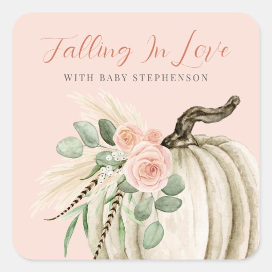 Verliefd worden Baby shower Pompoen Bloem Roze Vierkante Sticker (Voorkant)
