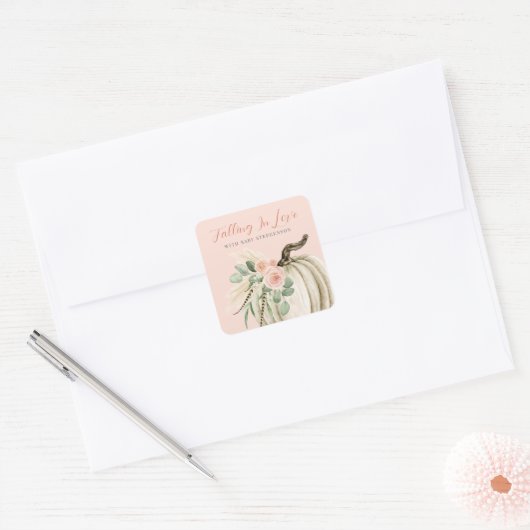 Verliefd worden Baby shower Pompoen Bloem Roze Vierkante Sticker (Envelop)