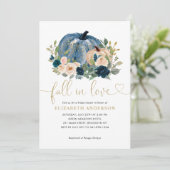 Verliefd worden Blauw Bloemig Pompoen Bruiloft Kaart (Staand voorkant)