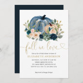 Verliefd worden Blauw Bloemig Pompoen Bruiloft Kaart (Voorkant / Achterkant)