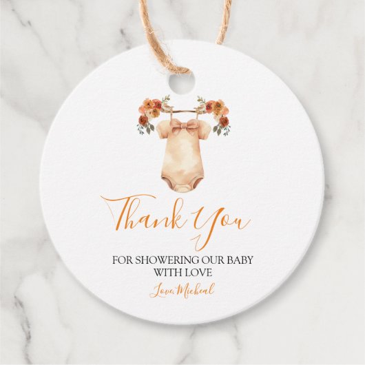 Verliefd worden Bloemen Babykleding Baby shower Bedankjes Labels (Voorkant)