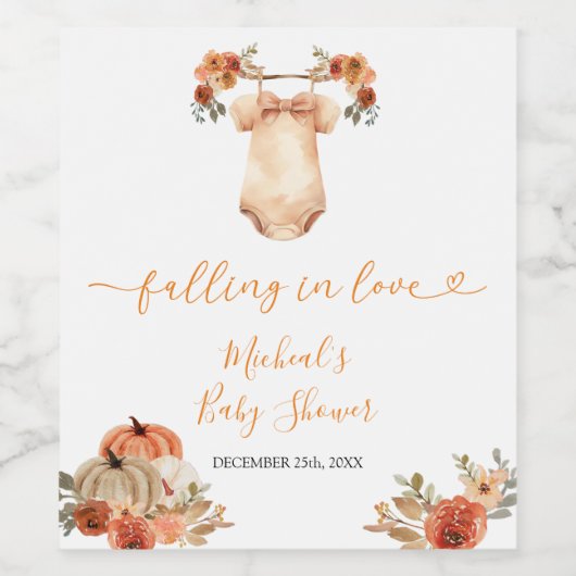 Verliefd worden Bloemen Babykleding Baby shower Wijn Etiket (Enkel label)