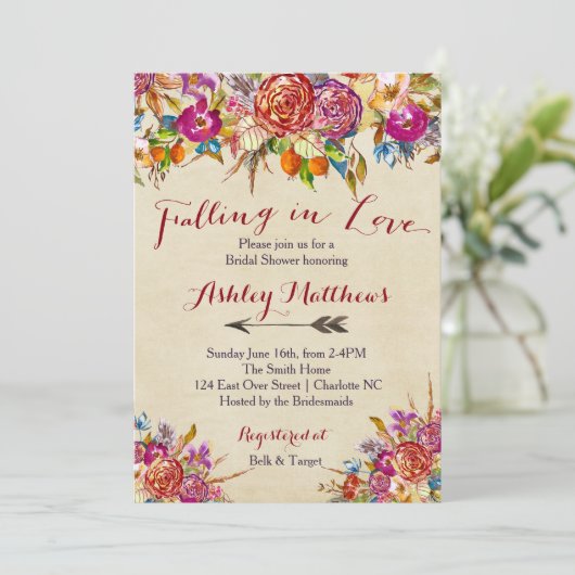 Verliefd worden Bloemen Bruids Douche Uitnodiging, Kaart (Staand voorkant)