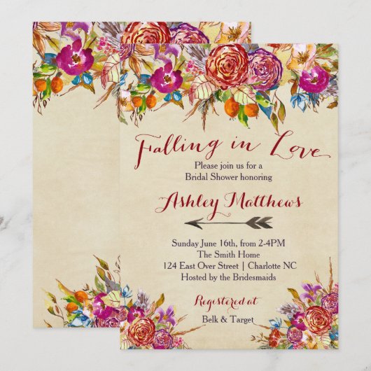 Verliefd worden Bloemen Bruids Douche Uitnodiging, Kaart (Voorkant / Achterkant)
