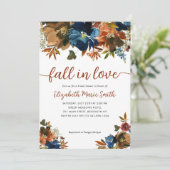 Verliefd worden bloemige Navy Blauwe Bruine Bruilo Kaart (Staand voorkant)