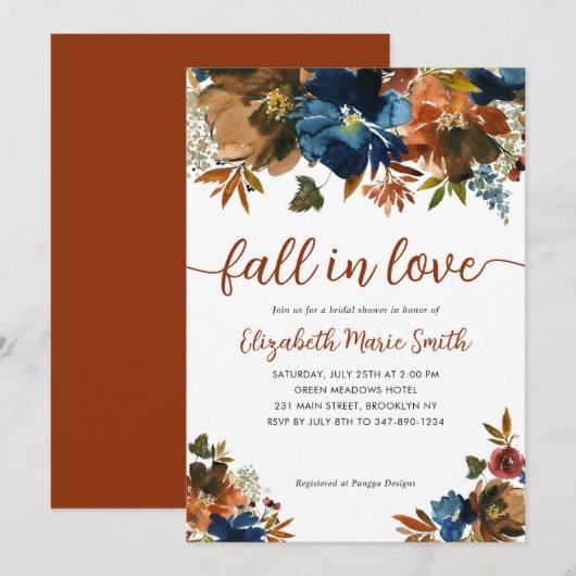 Verliefd worden bloemige Navy Blauwe Bruine Bruilo Kaart (Voorkant / Achterkant)