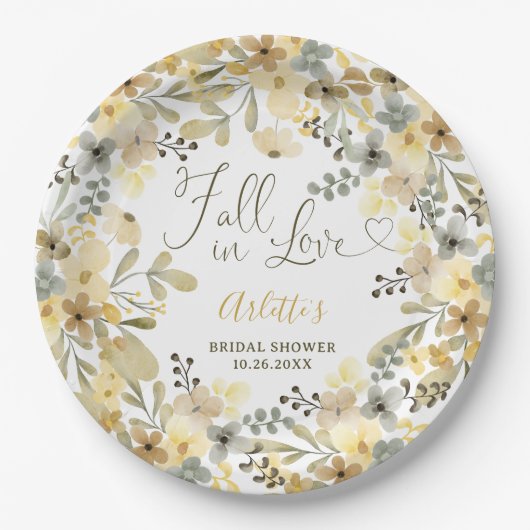 Verliefd worden boho bloemrijke herfst chic bruids papieren bordje (Voorkant)