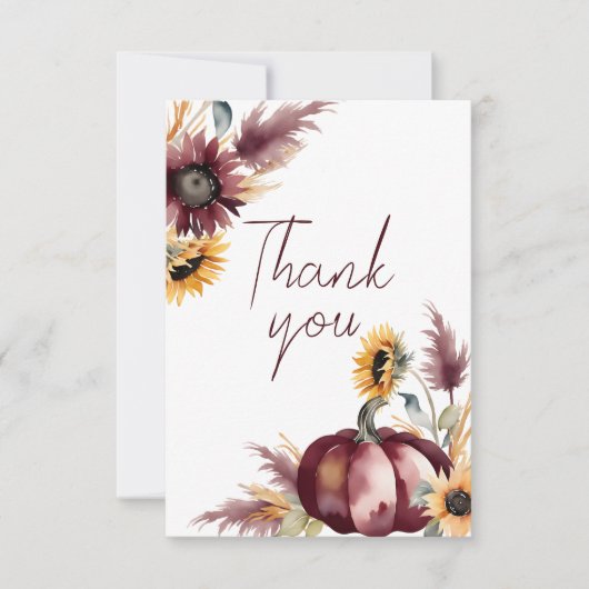 Verliefd worden boho pompoen zonnebloem bruidsdouc bedankkaart (Voorkant)