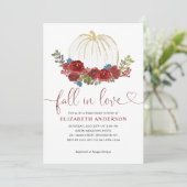 Verliefd worden bordeauxroze bloemenpompoen bruilo kaart (Staand voorkant)