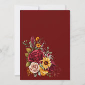 Verliefd worden bordeauxrozen zonnebloemen bruilof kaart (Achterkant)