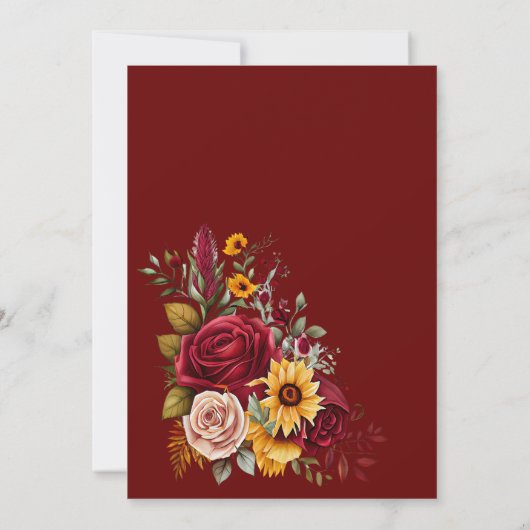 Verliefd worden bordeauxrozen zonnebloemen bruilof kaart (Achterkant)