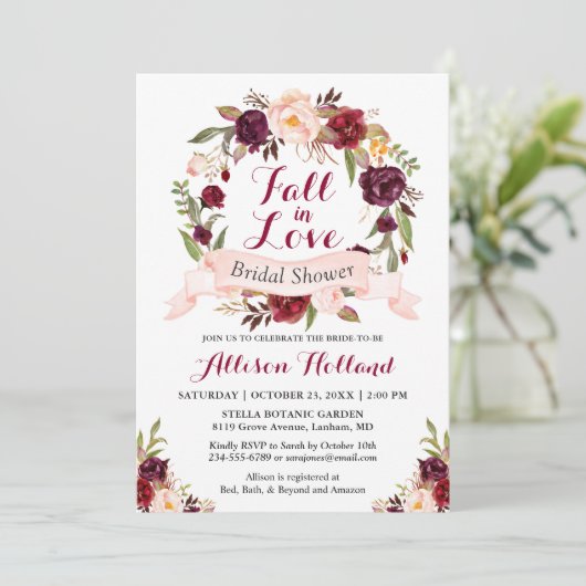 Verliefd Worden Bourgondië Bloemenkrans Bruidsfees Kaart (Staand voorkant)