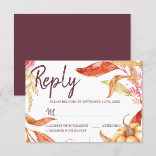 Verliefd worden Gouden Loof Herfst Burgundy RSVP Kaart