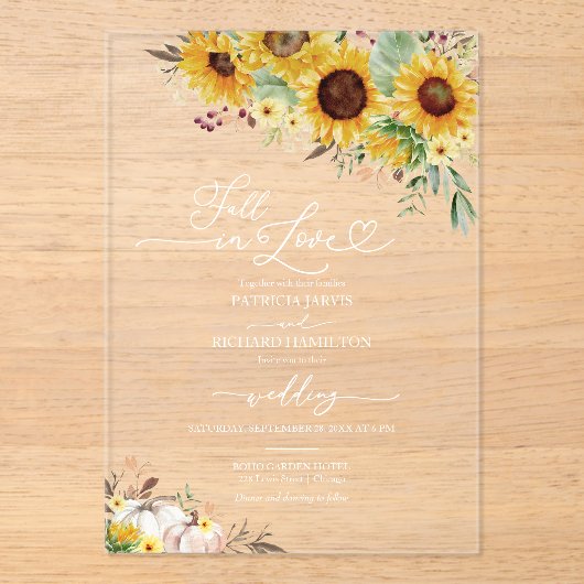 Verliefd worden Groene planten Zonnebloemen Bruilo Acryl Uitnodigingen (Voorkant)