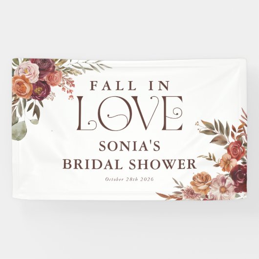 'Verliefd Worden' Herfstbloesems Bruiloftsborrel Spandoek (Horizontaal)