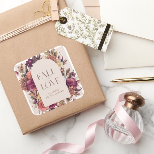 Verliefd worden Herfstkrans Boog Roze Bruidsdouche Vierkante Sticker (Geschenken)