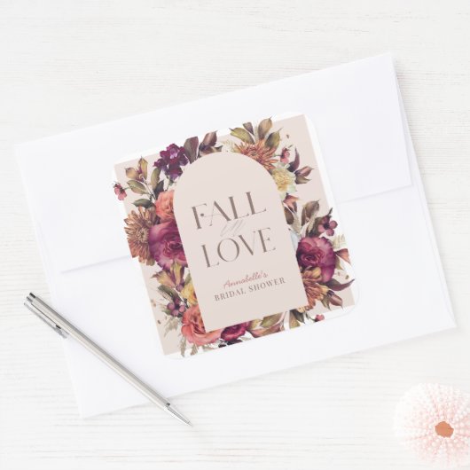 Verliefd worden Herfstkrans Boog Roze Bruidsdouche Vierkante Sticker (Envelop)