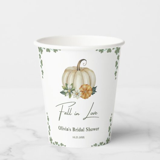 Verliefd worden Houtige herfst Pompoen Bruidsdiner Papieren Bekers (Voorkant)