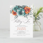 Verliefd worden op Blauwgroen Oranje bruiloft Vrij Kaart (Staand voorkant)