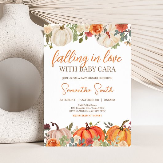 verliefd worden op bloemenpompoen Baby shower Kaart