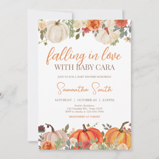 verliefd worden op bloemenpompoen Baby shower Kaart (Voorkant)