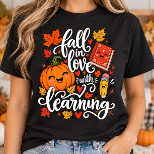 Verliefd worden op leren Herfst Leraar Lezen T-shirt