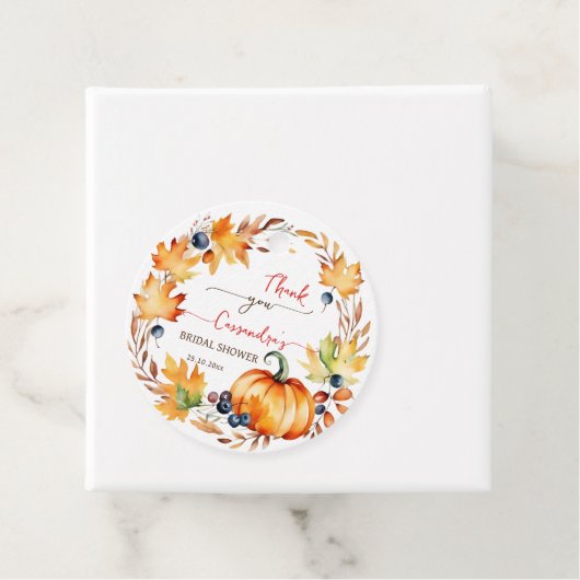 Verliefd worden pompoenbladeren krans bruidsdouche bedankjes labels (In situ)