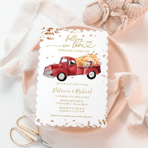 Verliefd Worden Rode Truck Pompoen Baby Shower Kaart