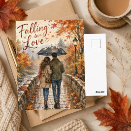 Verliefd worden Romantische herfstbladeren vallen Briefkaart