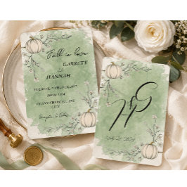 Verliefd worden Rustic Green Autumn Pumpkin Trouwe Kaart