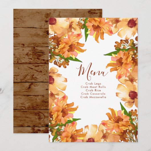 Verliefd Worden Trouwfeest Rustieke Herfst Menu (Voorkant / Achterkant)