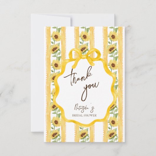 Verliefd worden zonnebloem gele streep bruidsmeisj bedankkaart (Voorkant)