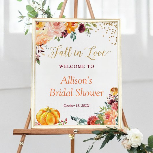 Verliefd wordend herfstbloem bruidsdouche bord poster