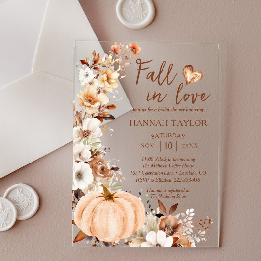 Verliefd Wordende Pompoen Bruidsborrel Acryl Uitnodigingen