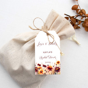 Verliefd zijn bordeauxrode dahlias bruidsfeest cad cadeaulabel