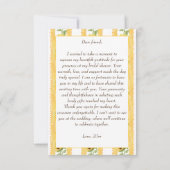 Verliefd zonnebloem gele streep bruidsdouche bedankkaart (Achterkant)