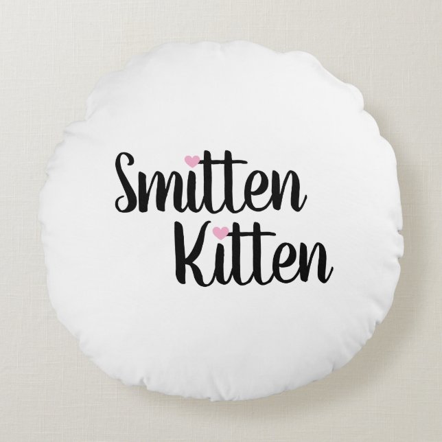 Verliefde Kitten Schattige Valentijnsdag Rond Kussen (Voorkant)