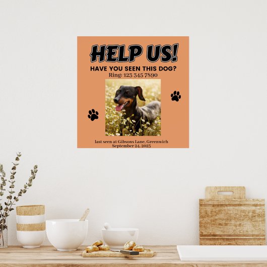 VERLIES DOG POSTER. HELP ONS! Poster bewerkbare ge (Keuken)