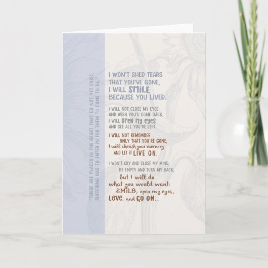 Verlies geen tranen dat ik weg ben kaart (Voorkant)