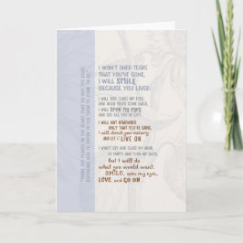 Verlies geen tranen dat ik weg ben kaart