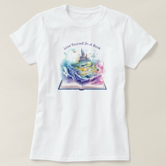 Verlies jezelf in een boek t-shirt (Design voorkant)