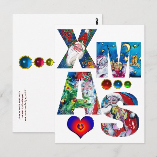 VERLIES MUSICAL SANTA XMAS PARTIJ BRIEFKAART (Voorkant / Achterkant)