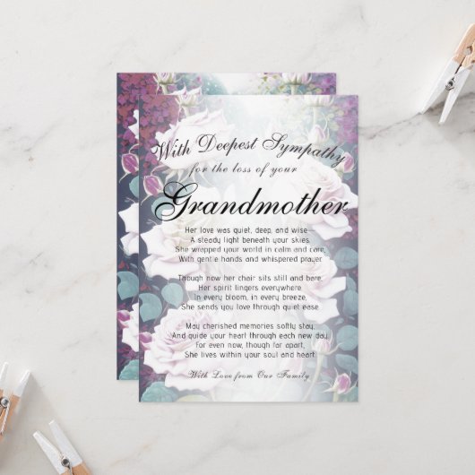 Verlies van een grootmoeder Memorial Kaart (Voorkant / Achterkant in situ)