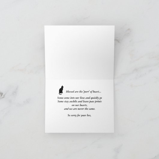 Verlies van een kat condoleancekaart kaart (Binnen)