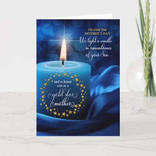 Verlies van een Son Gold Star Moederdag Blue Candl Feestdagen Kaart (Voorkant)