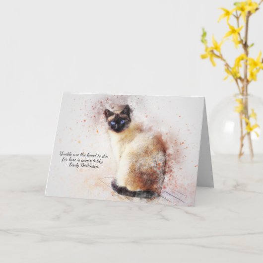 Verlies van eetkat (Siamese) Aangepast sympathie Kaart (Gele Bloem)
