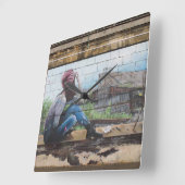 Verlies van gedachten over kindergraffiti vierkante klok (Hoek)