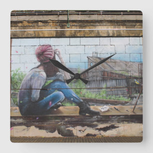 Verlies van gedachten over kindergraffiti vierkante klok