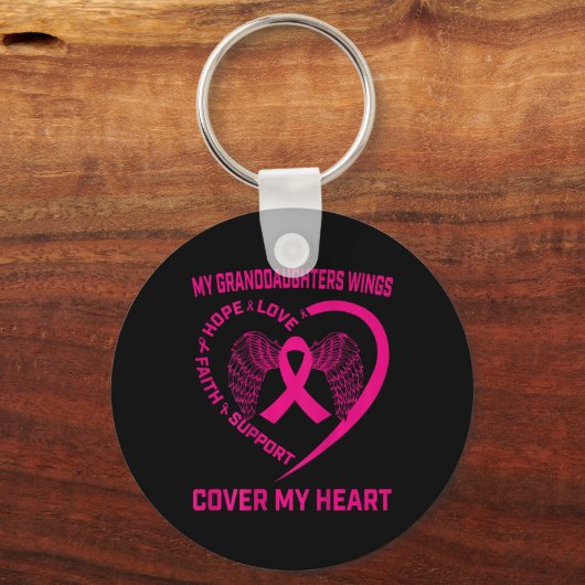 Verlies van kleindochter borstkanker hartvleugels  sleutelhanger (Voorkant)