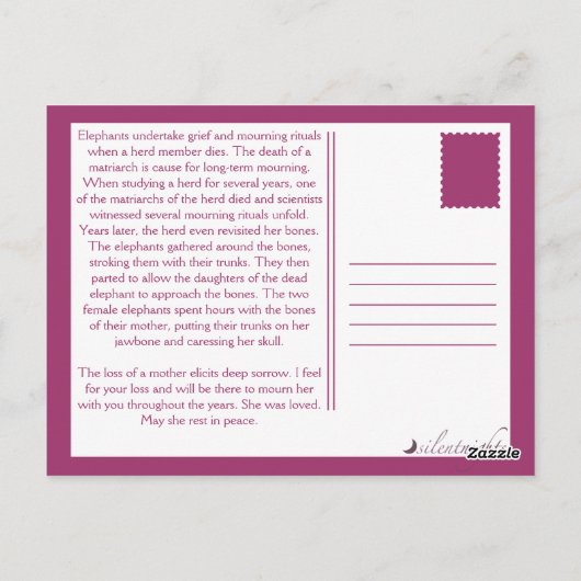 Verlies van moeder olifant  sympathiekaart briefkaart (Achterkant)